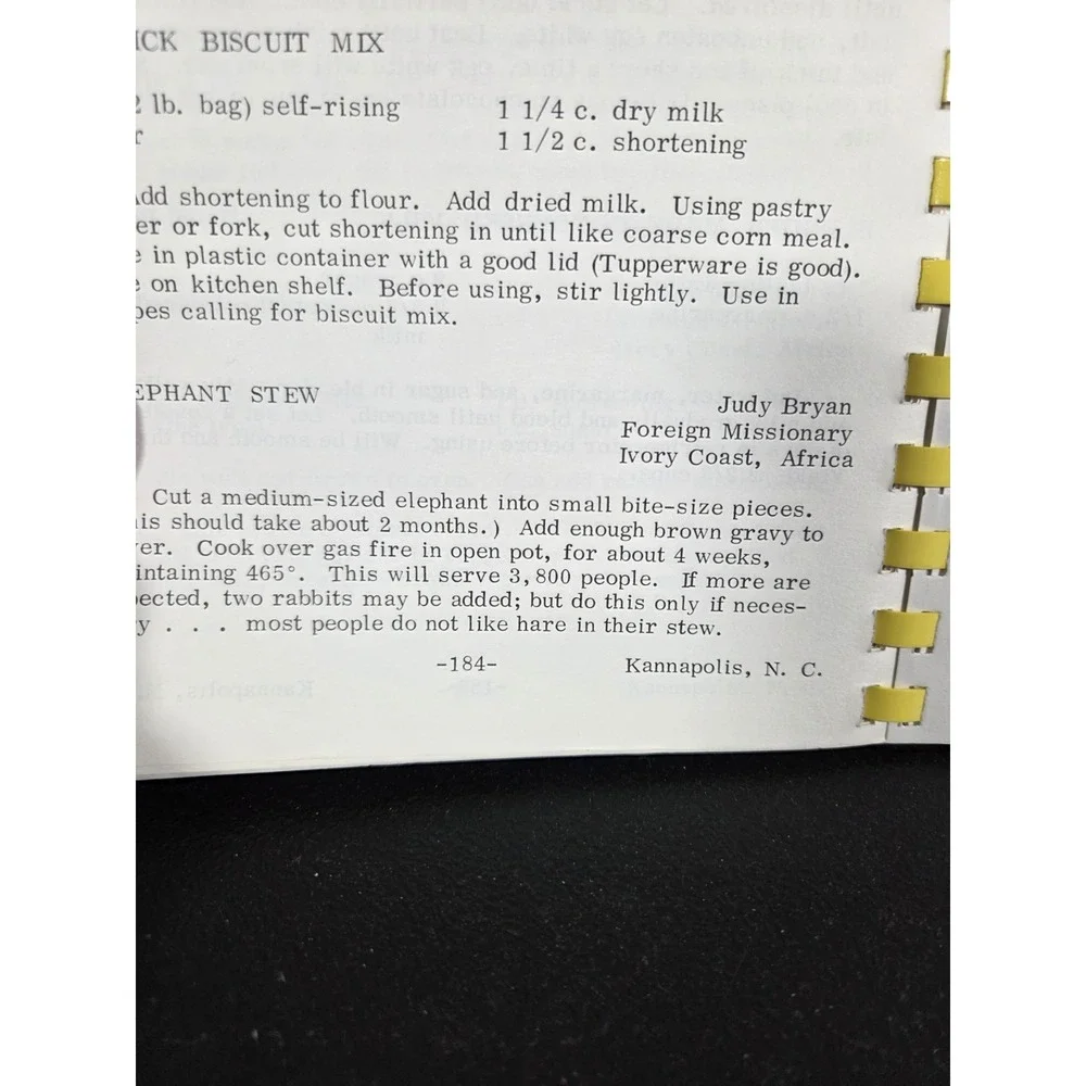 Ben Avenue Free Will Baptist Church Cookbook Kannapolis NC 1978 Missionaries - Picture 6 of 16